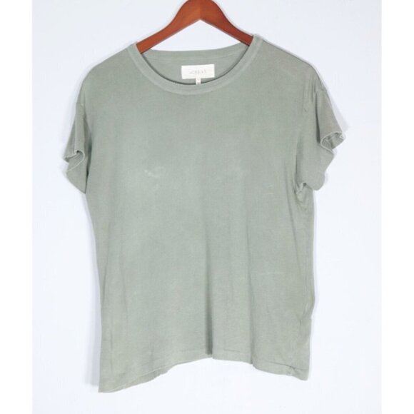 THE GREAT. Women's Size 0 XS Pistachio Green T-Shirt Distressed S/S Cotton Top - Picture 2 of 8